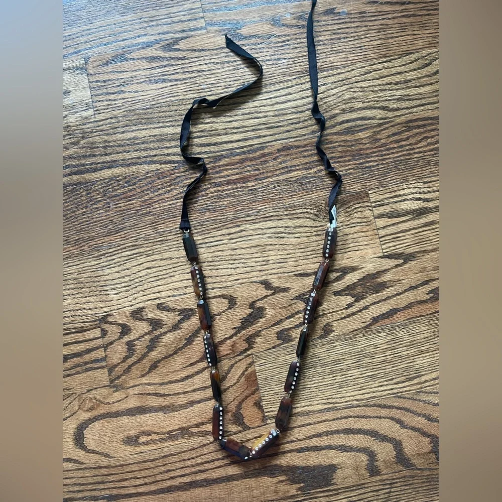 NWT j.crew lucite pave brown ribbon necklace